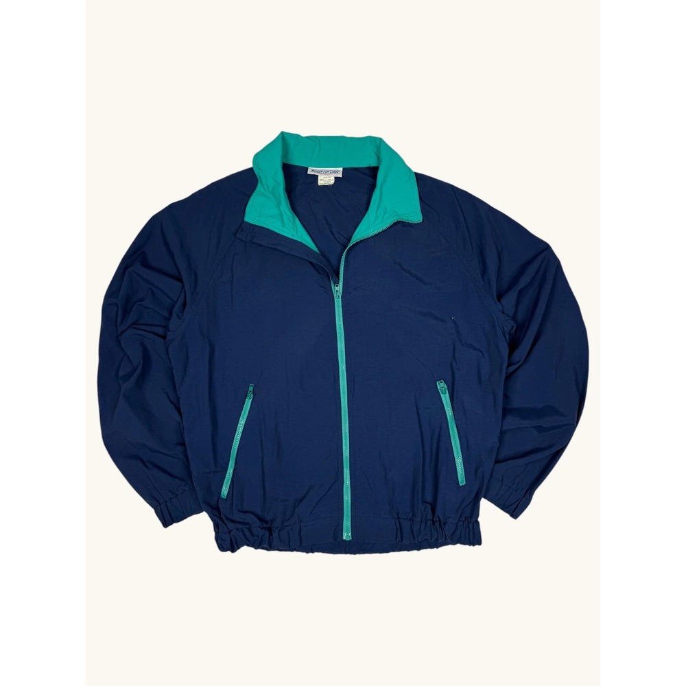 Sportif USA Vintage Windbreaker Jacket Mens Medium Navy Blue Teal Full Zip USA